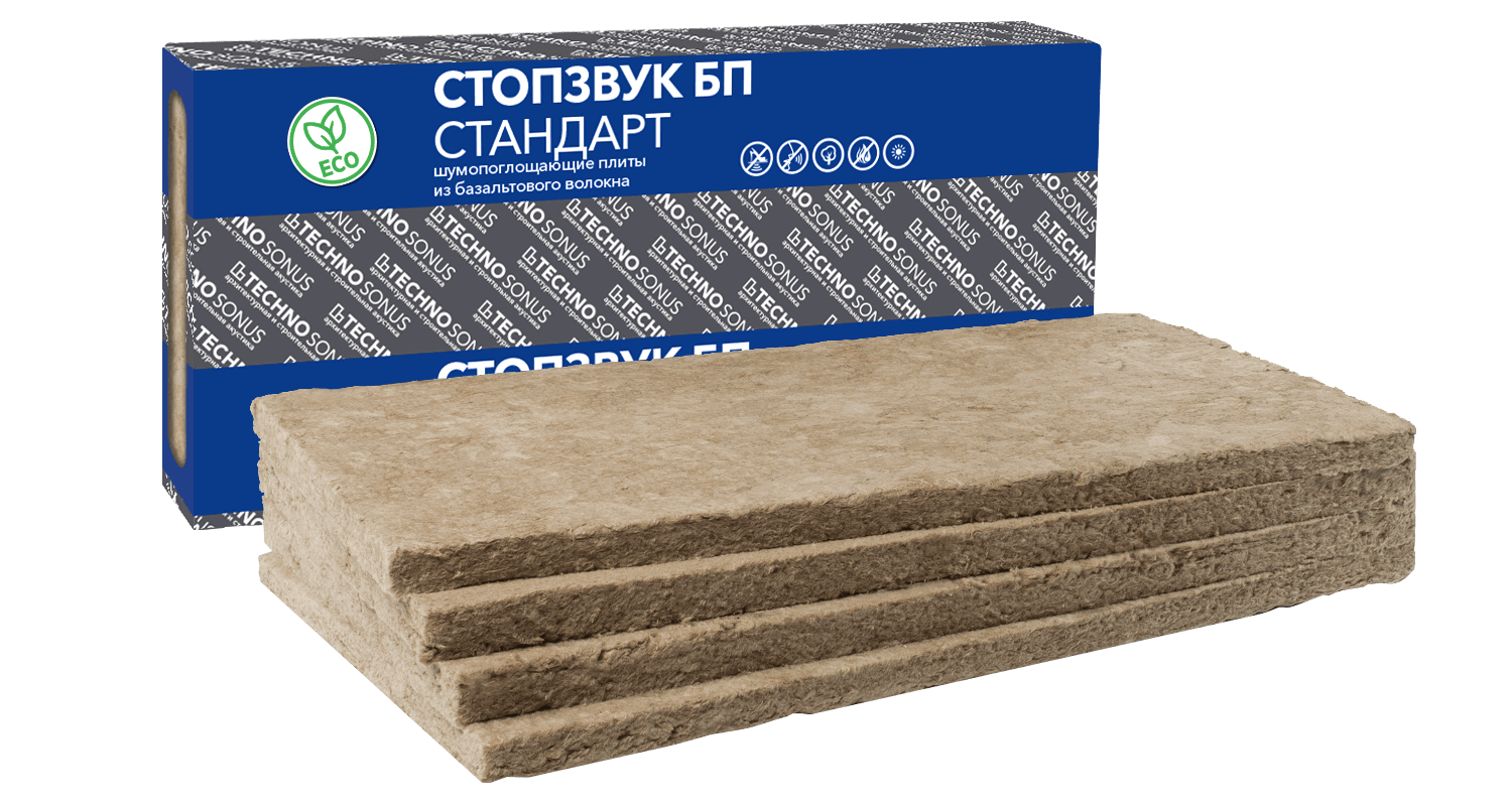 ხმის საიზოლაციო ქვაბამბა TechnoSonus BP Стандарт (1,2მ*0,6მ*50მმ) 2,88მ2 — ქვაბამბა